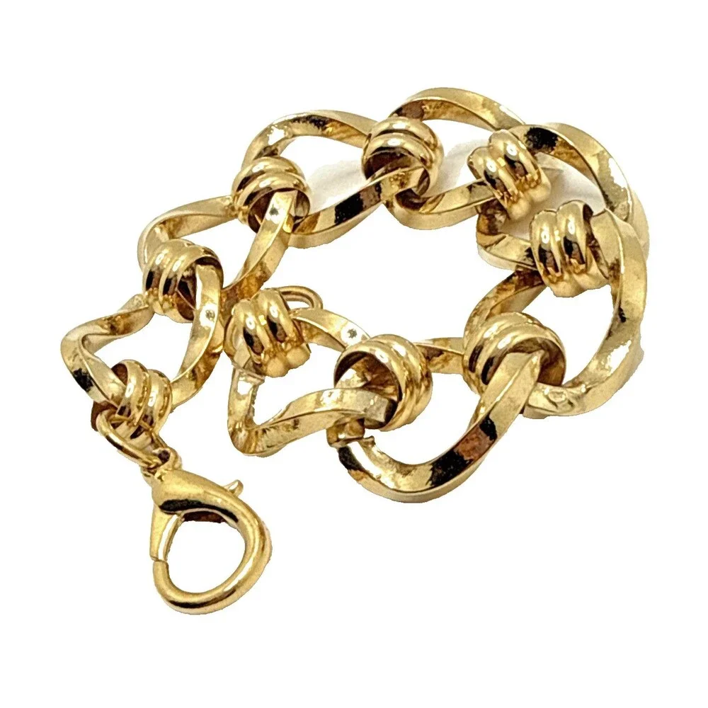 Vintage Chunky Gold Tone Chain Bracelet Wide Heavy Statement 7.5